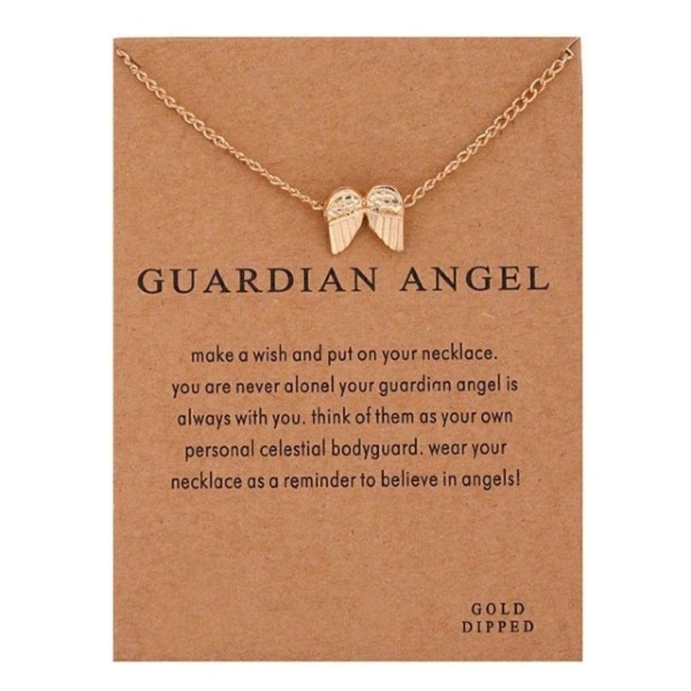 GOLD PLATED GUARDIAN ANGEL WINGS PENDANT NECKLACE WITH INSPIRATIONAL CARD